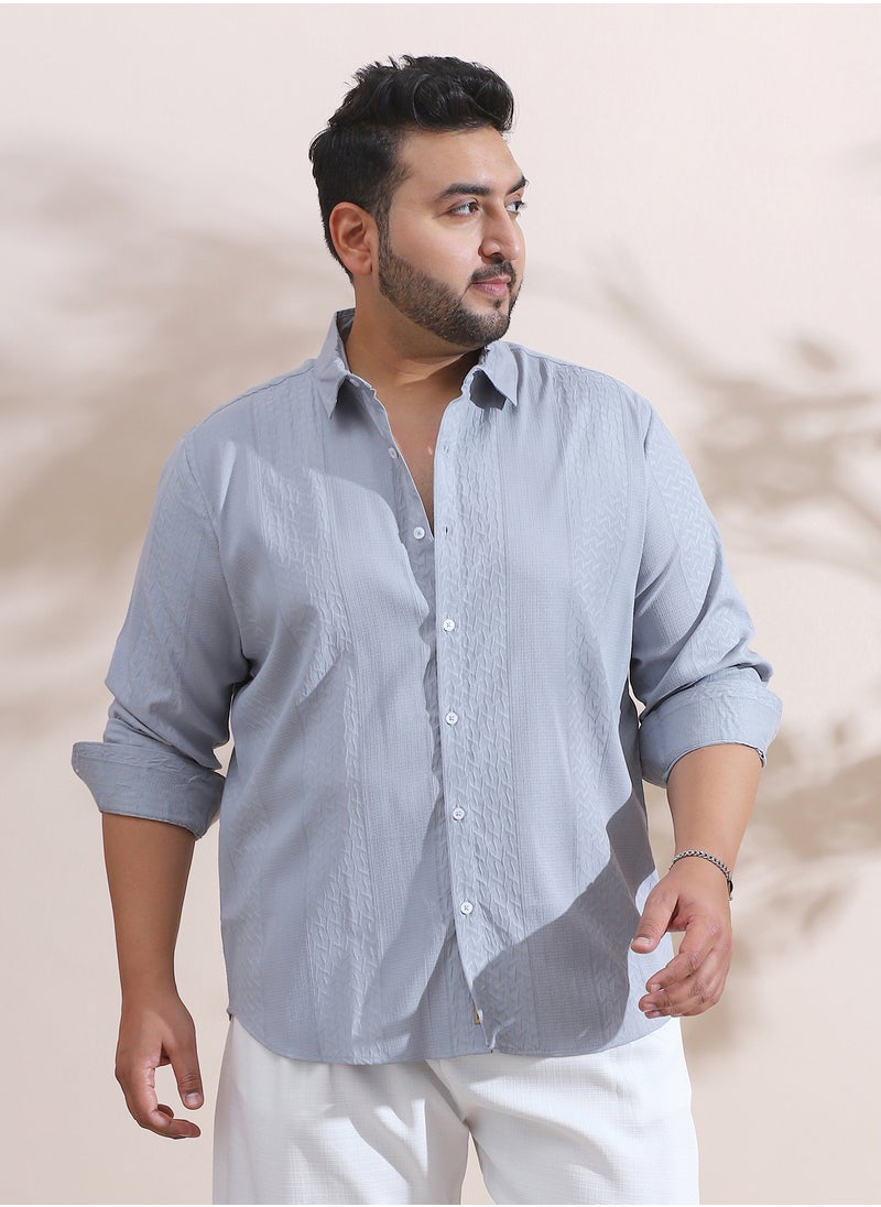 Instafab Plus Instafab Plus Men's Cloud Grey Tactile-Panel Shirt For Casual Wear | Spread Collar | Long Cuffed Sleeves | Button Closure | Plus Size Shirt Crafted With Comfort Fit For Everyday Wear  - Image 2