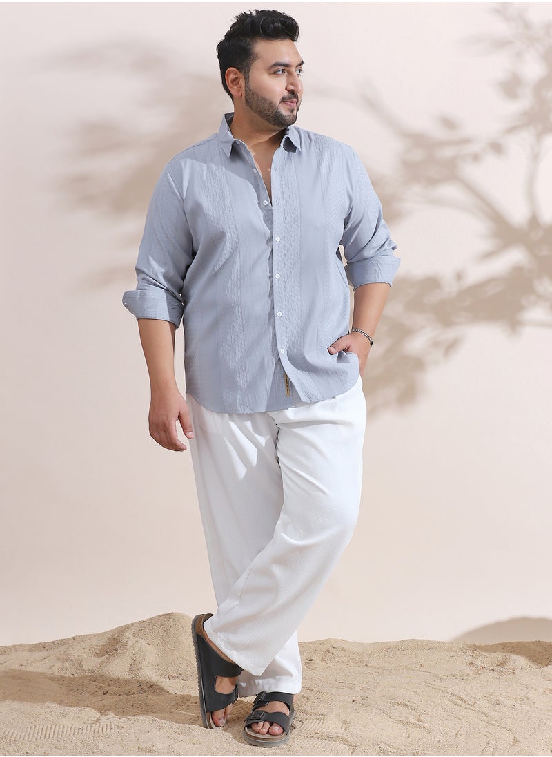 Instafab Plus Instafab Plus Men's Cloud Grey Tactile-Panel Shirt For Casual Wear | Spread Collar | Long Cuffed Sleeves | Button Closure | Plus Size Shirt Crafted With Comfort Fit For Everyday Wear  - Image 5
