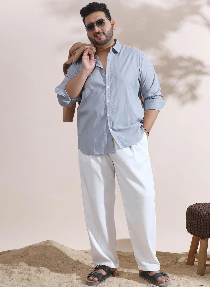 Instafab Plus Instafab Plus Men's Cloud Grey Tactile-Panel Shirt For Casual Wear | Spread Collar | Long Cuffed Sleeves | Button Closure | Plus Size Shirt Crafted With Comfort Fit For Everyday Wear