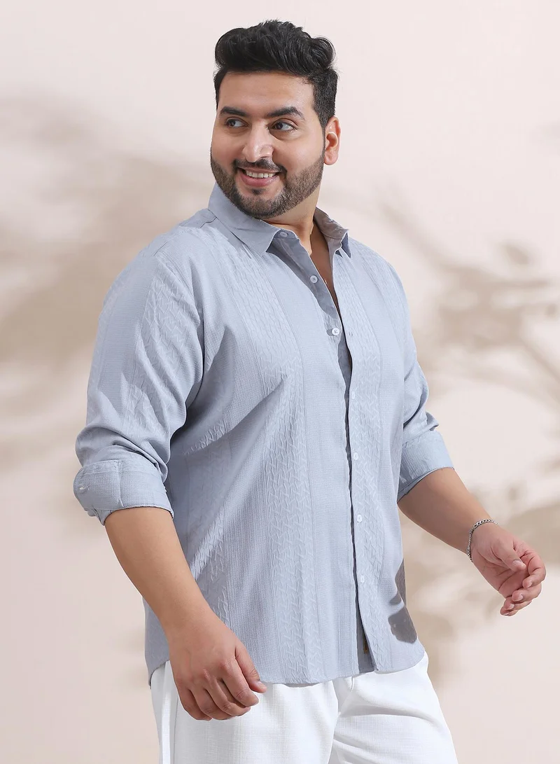 Instafab Plus Instafab Plus Men's Cloud Grey Tactile-Panel Shirt For Casual Wear | Spread Collar | Long Cuffed Sleeves | Button Closure | Plus Size Shirt Crafted With Comfort Fit For Everyday Wear