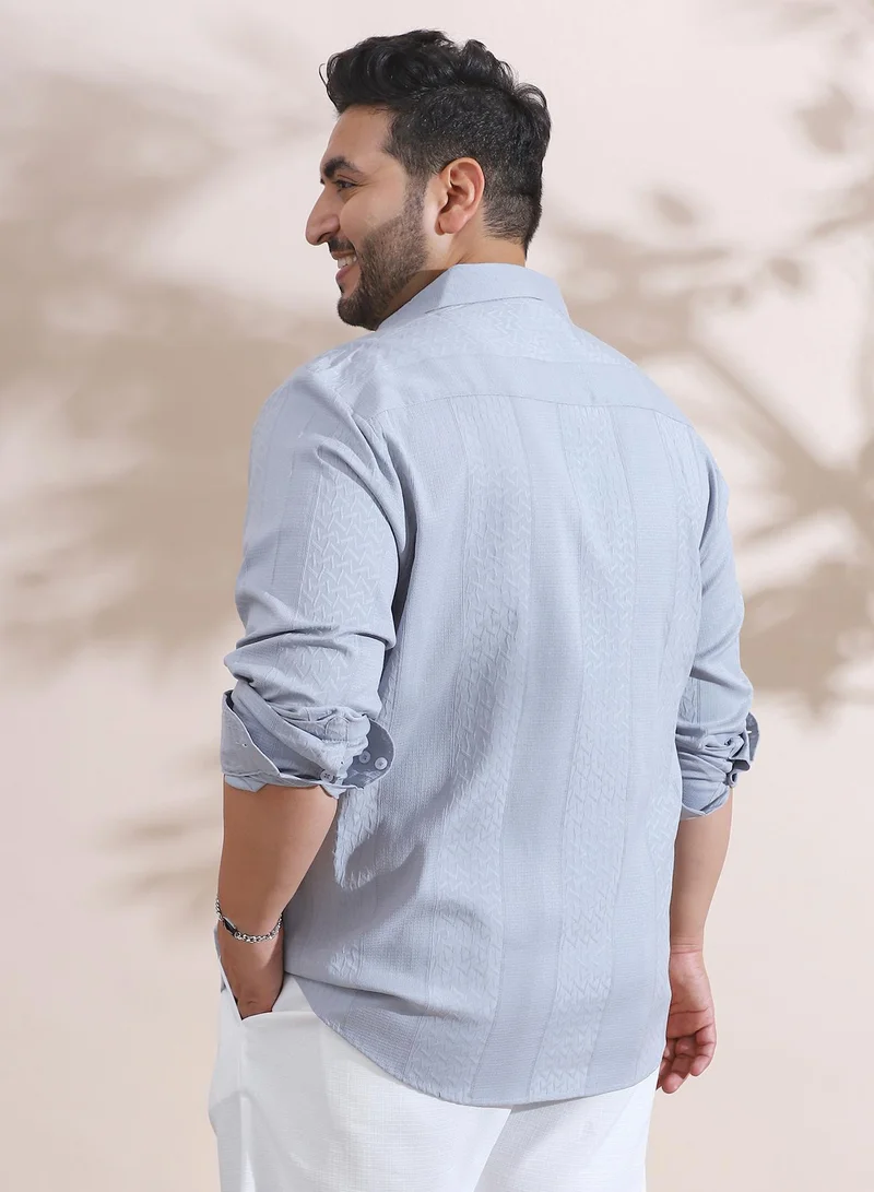 Instafab Plus Instafab Plus Men's Cloud Grey Tactile-Panel Shirt For Casual Wear | Spread Collar | Long Cuffed Sleeves | Button Closure | Plus Size Shirt Crafted With Comfort Fit For Everyday Wear