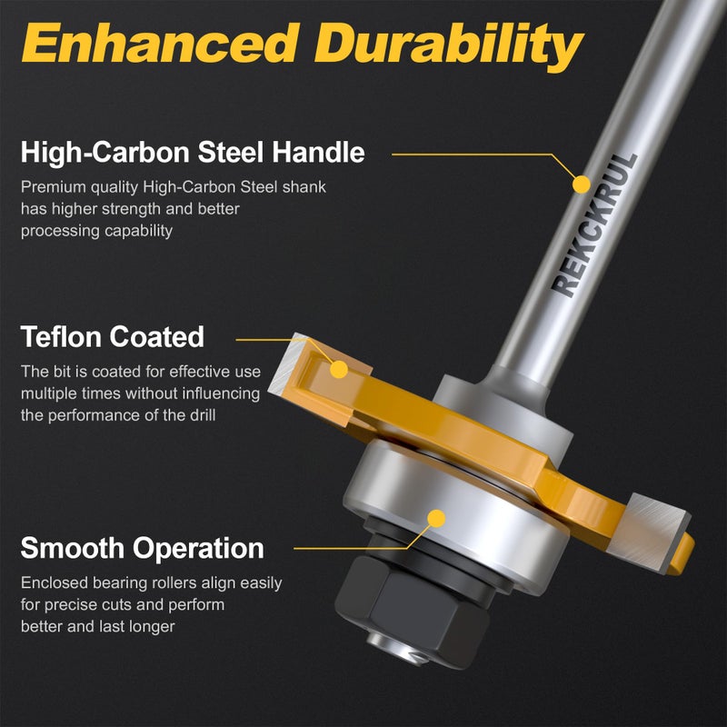 REKCKRUL 2 PCS Professional Tongue and Groove Router Bit Set, 1/4 Inch Shank, 3 Teeth Adjustable T-Shape Wood Milling Cutter for Cabinets, Flooring, and Woodworking - Image 3