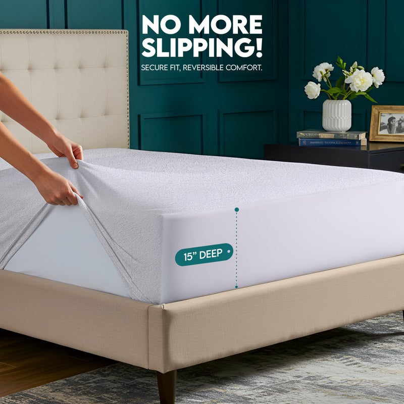 Utopia Bedding Dual Sided Mattress Protector with Waterproof Terry Top and Side Panels Full Size, Soft and Breathable Mattress Cover, Fitted Style with Stretchable Elastic Pockets - Image 3