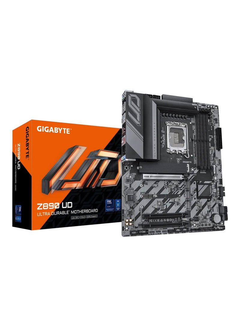 جيجابايت لوحة أم Z890 UD ATX، شريحة Intel Z890، مقبس LGA1851، تدعم حتى 256GB DDR5 (4 x DIMM)، 4 x فتحات M.2، 1 x PCIe 5.0 x16، Ethernet بسرعة 2.5 Gbps، 1 x USB4 Type-C مع DisplayPort 2.1، 1 x DisplayPort 2.1، AORUS AI Snatch، محرك AI SNATCH، BIOS HyperTune، تصميم VRM التوأم الرقمي، منطقة EZ Debug | Z890 UD - Image 1