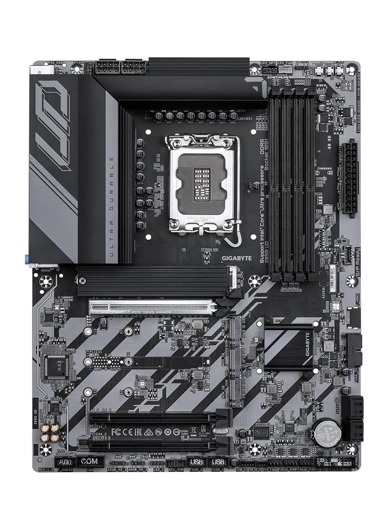 جيجابايت لوحة أم Z890 UD ATX، شريحة Intel Z890، مقبس LGA1851، تدعم حتى 256GB DDR5 (4 x DIMM)، 4 x فتحات M.2، 1 x PCIe 5.0 x16، Ethernet بسرعة 2.5 Gbps، 1 x USB4 Type-C مع DisplayPort 2.1، 1 x DisplayPort 2.1، AORUS AI Snatch، محرك AI SNATCH، BIOS HyperTune، تصميم VRM التوأم الرقمي، منطقة EZ Debug | Z890 UD - Image 2