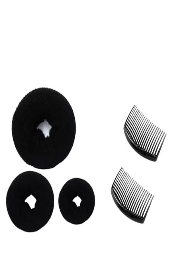 PALMATE Combo Set of 3 Donut Bun Makers and 2 Side Combs for Women & Girls - Hair Styling Tools for Perfect Buns, Puff Hairstyles, Daily Hair Care - Reusable, Lightweight & Easy to Use - Image 1