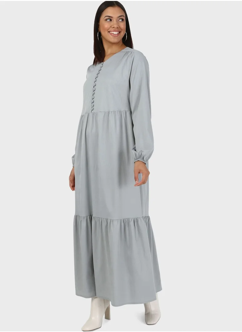 Alia by modanisa Buttoned Neck Ruffled Dress