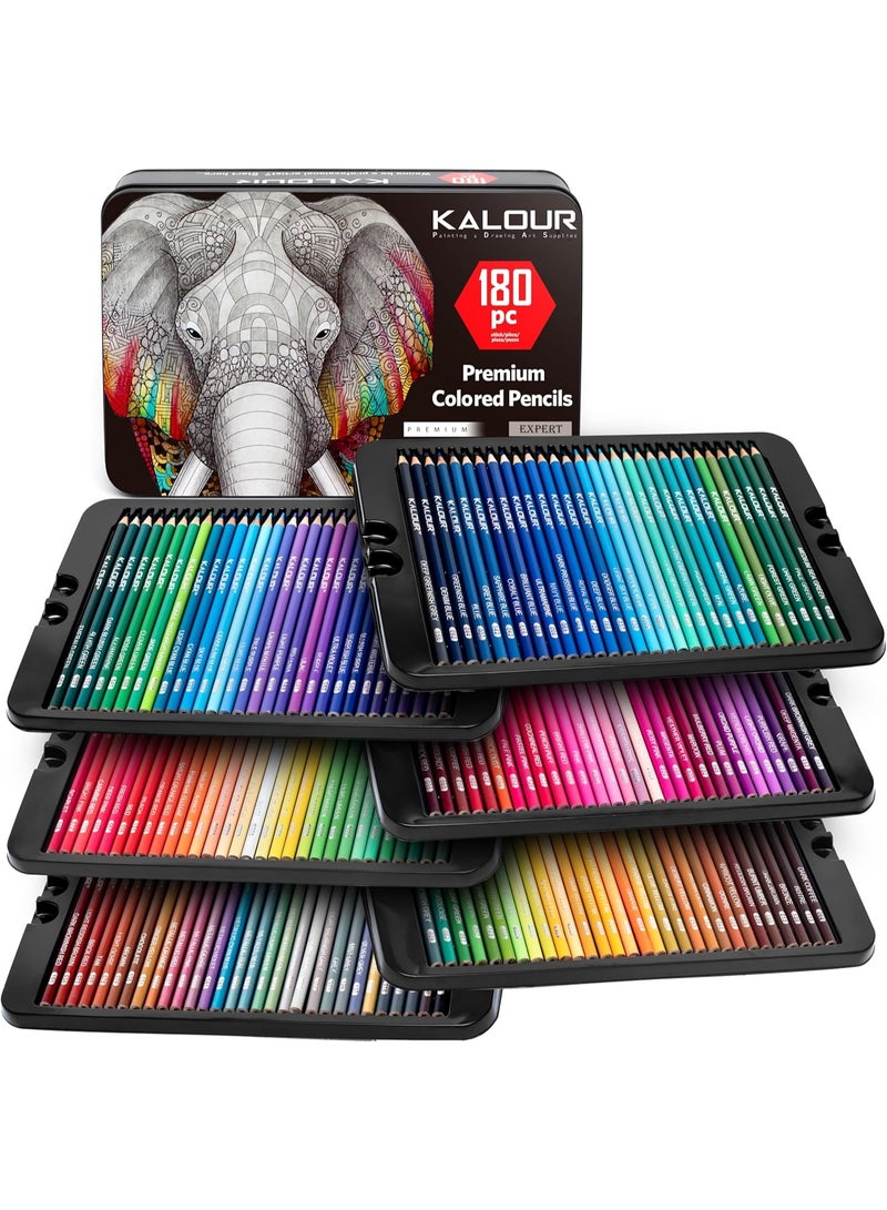 كالور KALOUR 180 Colored Pencil Set for Adults Artists kids- 3.3mm Rich Pigment Soft Core -12 Metallic Pencil - Wax-Based - Ideal for Coloring Drawing Sketching Shading Blending - Vibrant Color（Tin Case） - Image 1