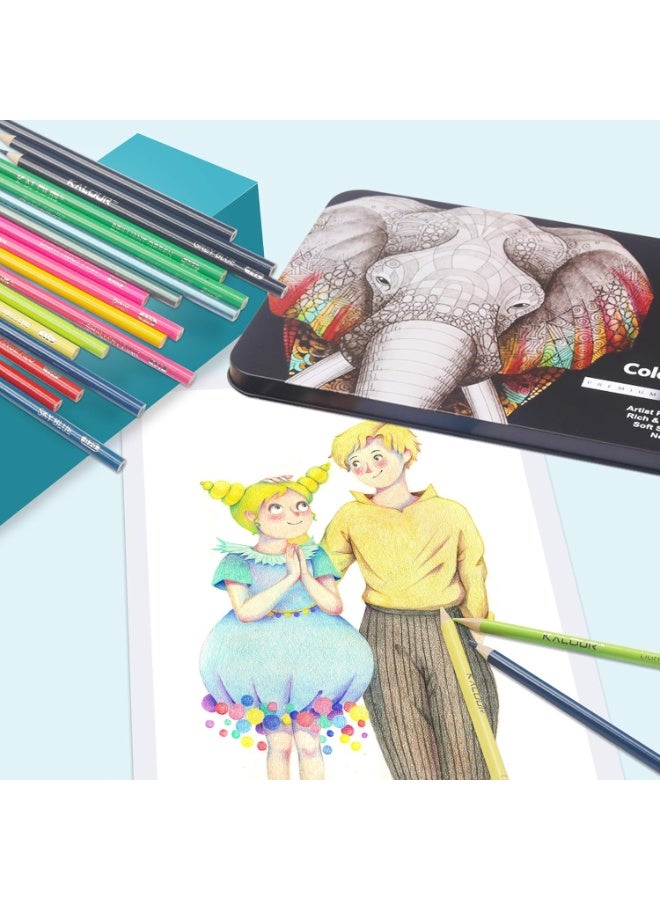 كالور KALOUR 180 Colored Pencil Set for Adults Artists kids- 3.3mm Rich Pigment Soft Core -12 Metallic Pencil - Wax-Based - Ideal for Coloring Drawing Sketching Shading Blending - Vibrant Color（Tin Case） - Image 2