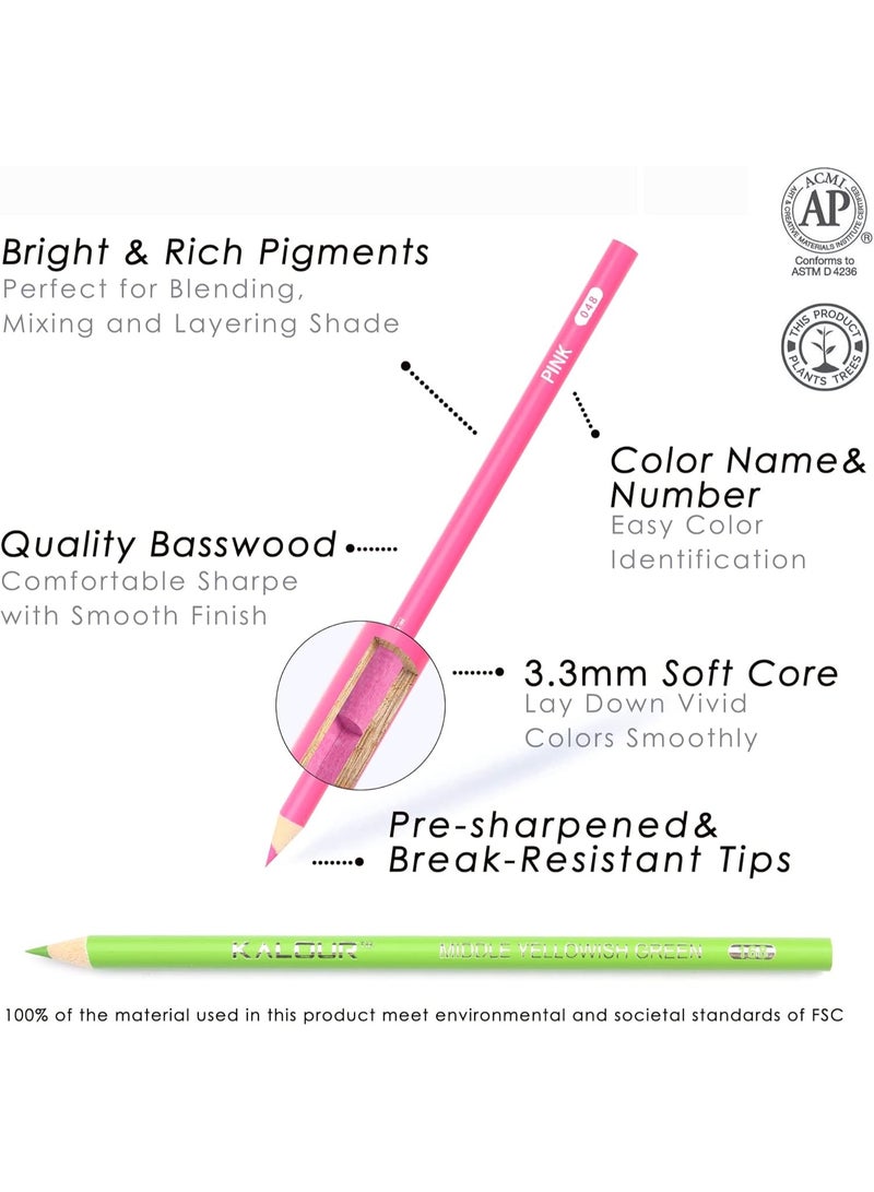 كالور KALOUR 180 Colored Pencil Set for Adults Artists kids- 3.3mm Rich Pigment Soft Core -12 Metallic Pencil - Wax-Based - Ideal for Coloring Drawing Sketching Shading Blending - Vibrant Color（Tin Case） - Image 3