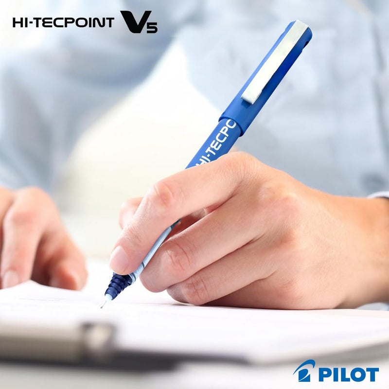 PILOT قلم حبر سائل رولر بون Hi-Tecpoint V5 0.5 مم ذو نقطة دقيقة جداً | حبر أزرق، عبوة من 10 - Image 3