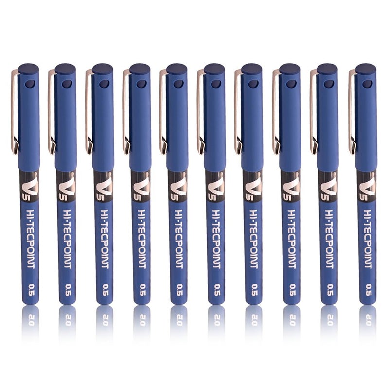 PILOT قلم حبر سائل رولر بون Hi-Tecpoint V5 0.5 مم ذو نقطة دقيقة جداً | حبر أزرق، عبوة من 10 - Image 1