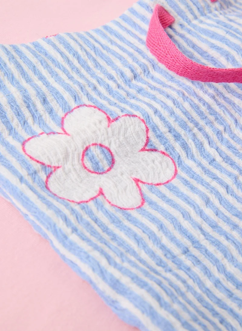 Matalan Girls Pink Floral Crinkle Top & Trouser Set