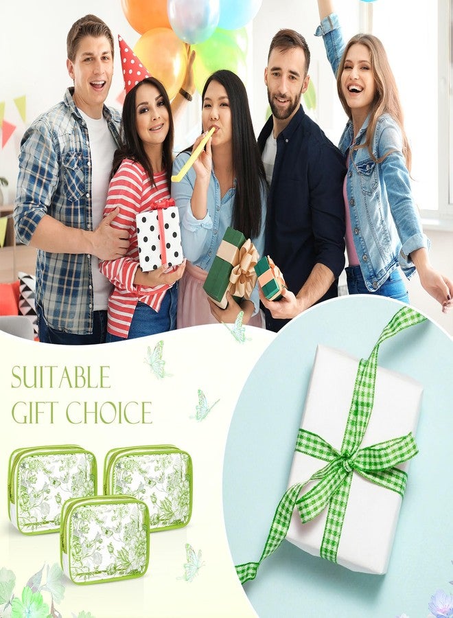 SilTriangle Set of 10 Clear Floral Cosmetic Bags PVC Makeup Bags Waterproof Travel Organizer Toiletry Pouches for Wedding Birthday Baby Shower Party Ideal Gift for Women Nurse Bridesmaid(Sage Green) - Image 5
