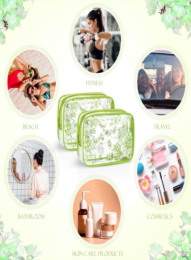 SilTriangle Set of 10 Clear Floral Cosmetic Bags PVC Makeup Bags Waterproof Travel Organizer Toiletry Pouches for Wedding Birthday Baby Shower Party Ideal Gift for Women Nurse Bridesmaid(Sage Green) - Image 4