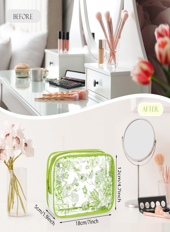 SilTriangle Set of 10 Clear Floral Cosmetic Bags PVC Makeup Bags Waterproof Travel Organizer Toiletry Pouches for Wedding Birthday Baby Shower Party Ideal Gift for Women Nurse Bridesmaid(Sage Green) - Image 2