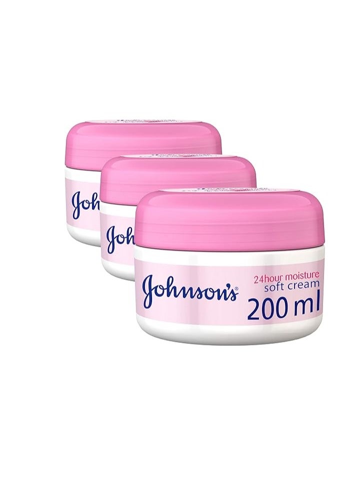 Johnson's Pack Of 3 Johnson And  Johnson soft Moisturing Body Cream 200ml - Image 1