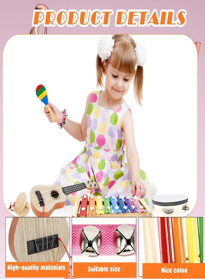 Flahard 40 Pcs Musical Instruments Sets Included Wood Guitar Xylophone 2 Tambourine 6 Hand Bell 6 Wood Sounder 6 Castanets 6 Maracas 6 Rattles 6 laps for Preschool Educational Music Learning - Image 3