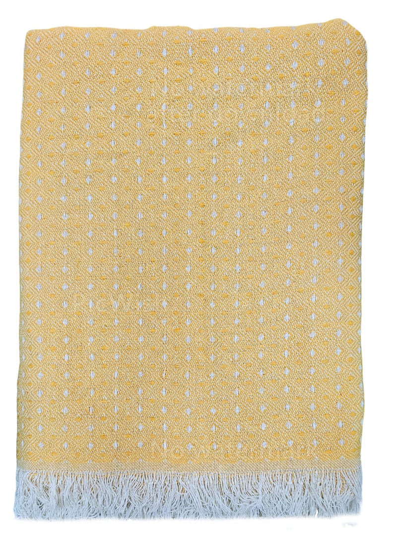 فابينني بطانية محبوكة من القطن التركي مناسبة للسرير والأريكة والكرسي بيج ذهبي 170x200 سم - Image 4