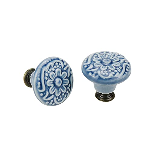 Geesatis 4 Pcs Ceramic Cabinet Kitchen Knobs Handles Vintage Round Single Hole Knobs for Drawer Cupboard Closet, with Mounting Screws, Blue - Image 3