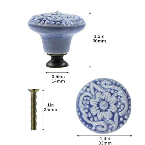 Geesatis 4 Pcs Ceramic Cabinet Kitchen Knobs Handles Vintage Round Single Hole Knobs for Drawer Cupboard Closet, with Mounting Screws, Blue - Image 2
