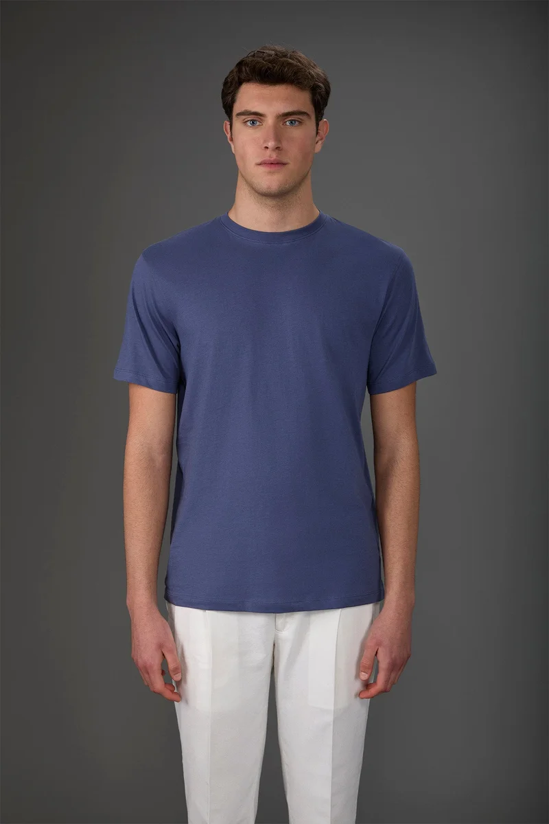 Men's crew neck short sleeve organic cotton T-shirt - Cerulean