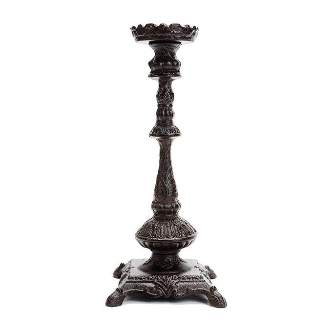 HEAVY DUTY CAST IRON CANDLESTICK HOLDERS HANDCRAFTED VINTAGE CANDELABRA 37CM15INCH TALL 1HEAD CANDLE HOLDER DECORATIVE PILLAR CANDLE STAND FOR CHRISTMAS BIRTHDAY WEDDING HOME PARTY