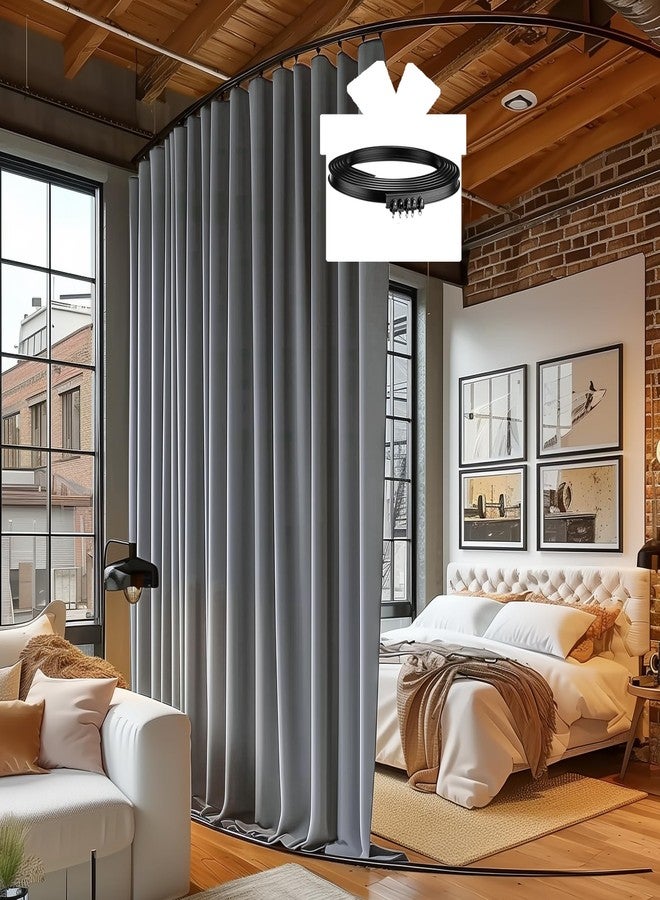 RoomDarkning Room Divider Curtains with Ceiling Track, 95% Blackout Heavy Track Ceiling Curtains Noise Reduction Privacy Curtain Track System Kits, 10 ft Wide x 9 ft Tall, Grey, 1 Panel - Image 1