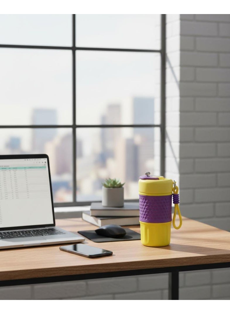 Spaceshoop Small Urban Edge 450ml Insulated Travel Tumbler Leak Proof Sports Mug with Silicone Grip and Carry Loop Yellow - Image 2