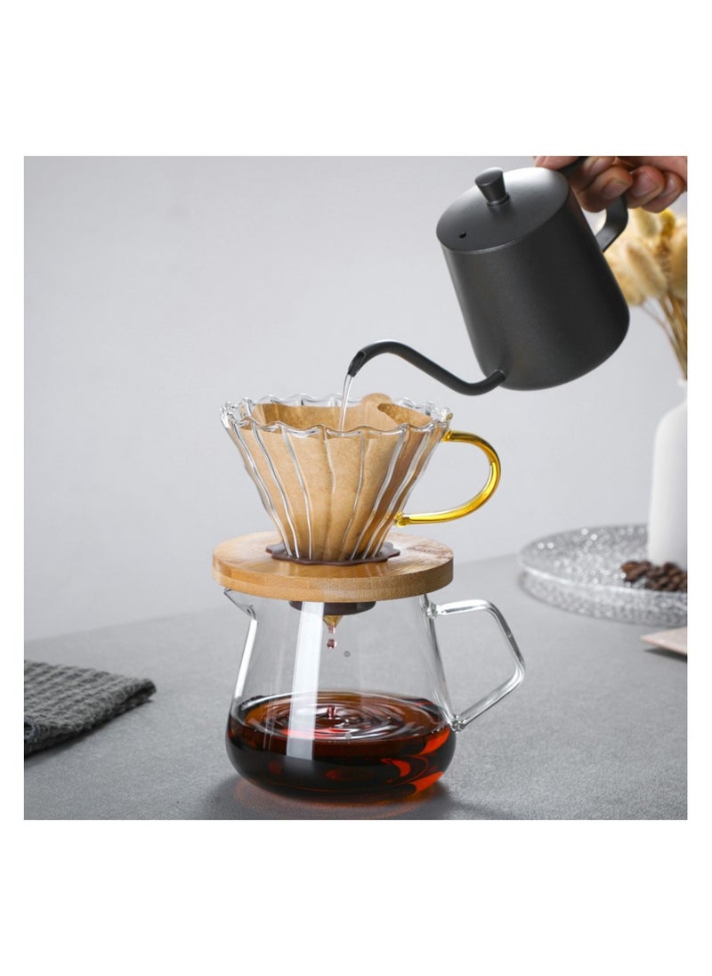 Generic Pour Over Coffee Maker Set 600ml Coffee Server Pot with Glass Drip Filter Elegant Coffee Dripper Glass Carafe  - Image 2