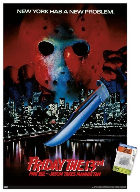Friday The 13Th Part Viii: Jason Takes Manhattan One Sheet Wall Poster With Push Pins