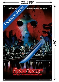 Trends International Friday The 13Th Part Viii: Jason Takes Manhattan One Sheet Wall Poster With Push Pins  - Image 4