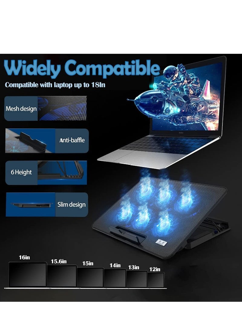 Arabest Laptop Cooling Pad, Necomi® Laptop Cooler Stand with 6 Quiet Cooling Fans and 6 Height Adjustable Dual USB Powered Gaming Laptop Cooling Stand for 12-17 Inch Laptop Computer - Image 4