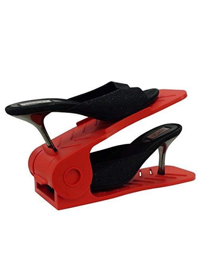 Aditya polymers (Pack of 12 pcs. - Adjustable Shoe Organizers/Organiser/Shoe Shelf/Rack/Slots/Holders/Space Saver/Double Deck/Layer/Storage Cum Organizer - Red - Image 1