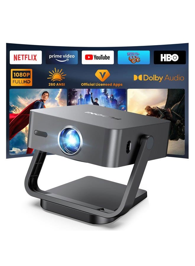 FUDONI [Netflix-Licensed/Dolby Audio] FUDONI 4K Smart Projector with WiFi 6 & Bluetooth, Auto Keystone/Electric Focus, Zoom Correction, HDMI/USB/iOS/Android Compatible, Portable Proyector for Home & Outdoor - Image 1