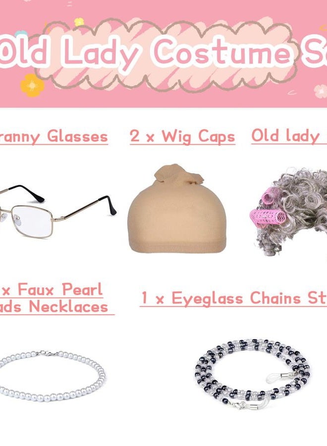 FAYBOX Old Lady Wig, Granny Cosplay Wig with Hair Rollers for Halloween Costume Dress Up Party - Image 5