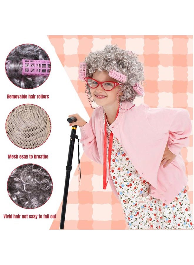 FAYBOX Old Lady Wig, Granny Cosplay Wig with Hair Rollers for Halloween Costume Dress Up Party - Image 4