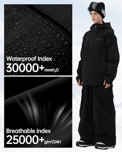 HIGH EXPERIENCE Ski Jacket Women with Recco 3L Snowboard Anorak Pullover Baggy Coat Hooded Insulated Hoodie Waterproof Warm (US, Alpha, Medium, Regular, Regular, Black) - Image 4