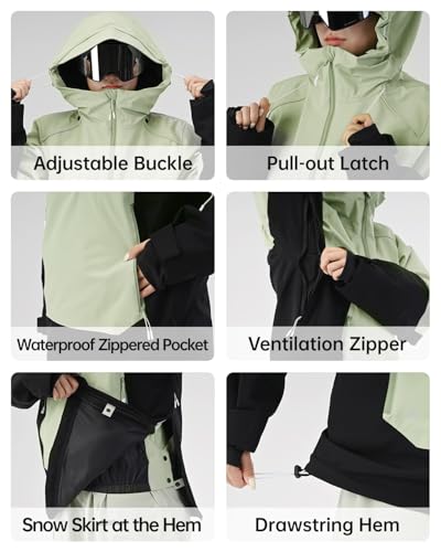 HIGH EXPERIENCE Ski Jacket Women with Recco 3L Snowboard Anorak Pullover Baggy Coat Hooded Insulated Hoodie Waterproof Warm (US, Alpha, Medium, Regular, Regular, Black) - Image 5