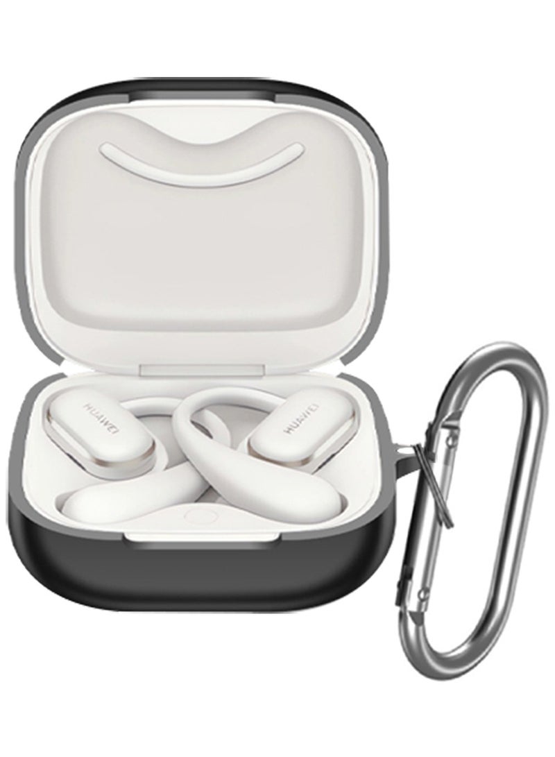 Case for Huawei FreeArc, Soft Silicone Cover, with Carabiner, Black - Image 1
