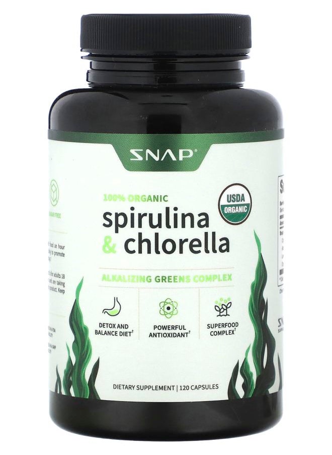 SNAP SUPPLEMENTS - Organic Spirulina & Chlorella 120 Capsules - Image 1
