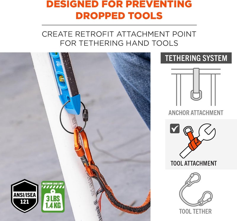 Ergodyne Squids 3708 Wire Cable Loop Tool Tethering Attachment Screw Gate Opening Weight Rating 3lbs 6Pack - Image 2