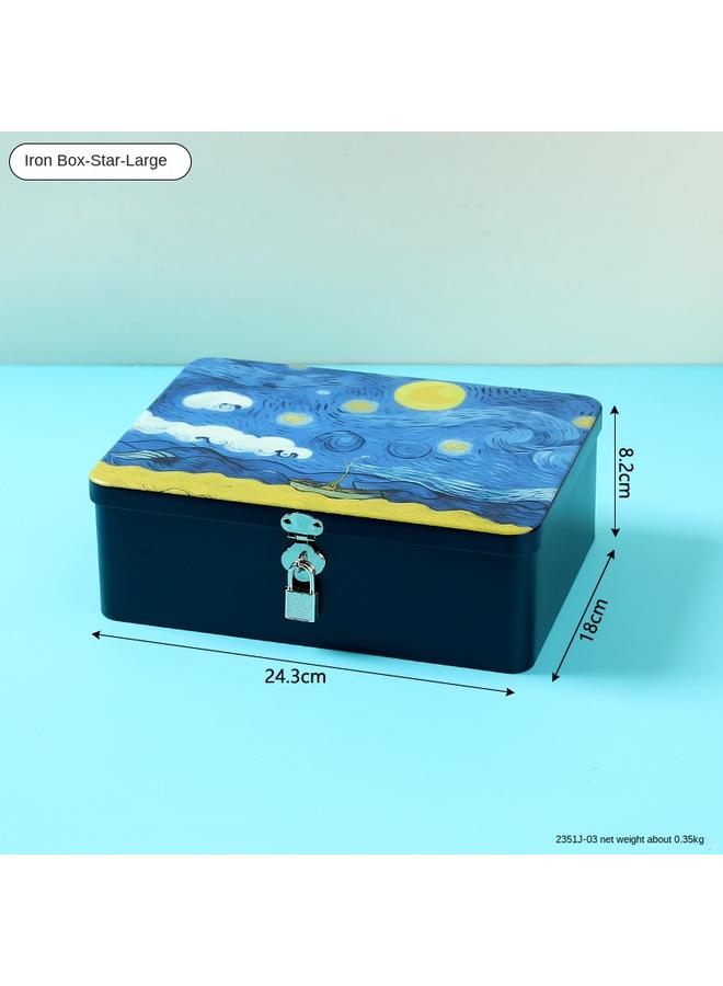 Bluejw Creative Wrought Iron Storage Box With Lock Documents Sundries Tinplate Storage Box Small Fresh Packaging Box Gift Box Empty Box - Image 1