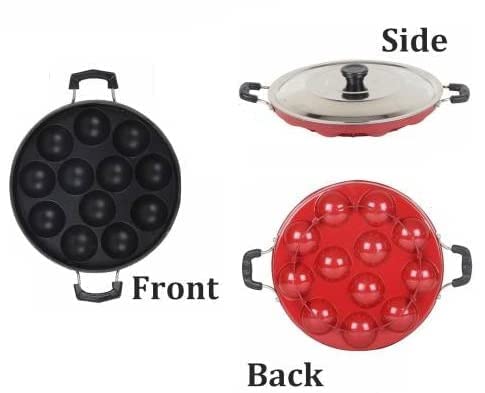 HEYOL Appam Patra Two Side Handle with Steel lid & Wooden Picker (with Lid) 200mm Nonstick - Image 3
