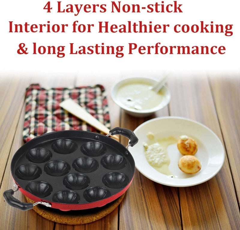 HEYOL Appam Patra Two Side Handle with Steel lid & Wooden Picker (with Lid) 200mm Nonstick - Image 5