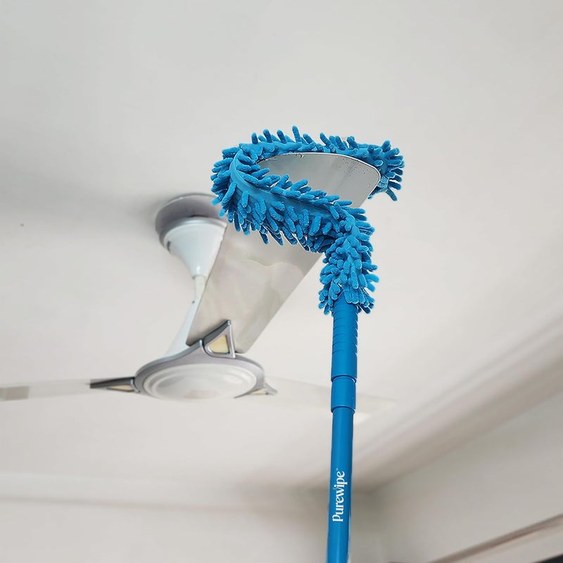 Purewipe Extendable Fan Cleaning Duster with 60 inch Long Handle MultiPurpose Duster for Ceiling Fans Walls Microfiber Duster Wall Mop for Home Spider Web Cleaner Stick