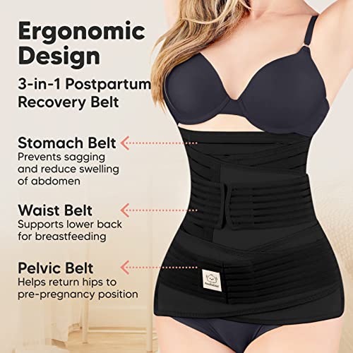 KeaBabies 3 in 1 Postpartum Belly Support Recovery Wrap – Postpartum Belly Band, After Birth Brace, Slimming Girdles, Body Shaper Waist Shapewear, Post Surgery Pregnancy Belly Support Band(Midnight Black, 2XL) - Image 2