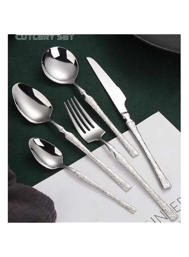 30-Piece Elegant Stainless Steel Cutlery Set, Dishwasher Safe Mirror Polished Tableware for 6 people, Exquisite Dinnerware Including Steak Knives/Forks/Spoons/Dessert Spoons (Silver 30L) - Image 3