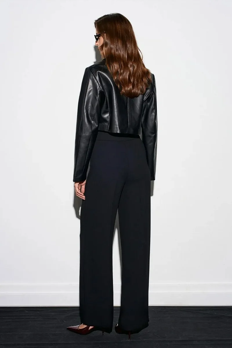 Dilvin Black DILVIN High-Waist Wide-Leg Crepe Trousers for Women | Best Price UAE