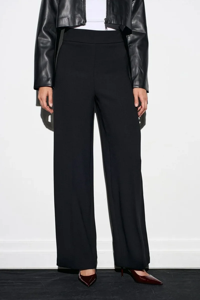 Dilvin Black DILVIN High-Waist Wide-Leg Crepe Trousers for Women | Best Price UAE